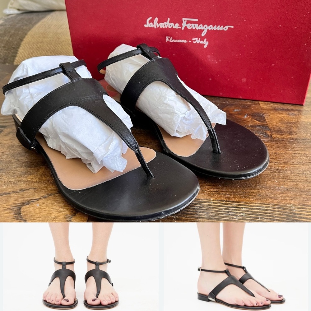 Salvatore Ferragamo BECCARIA Thong Ankle Strap Sandals 8